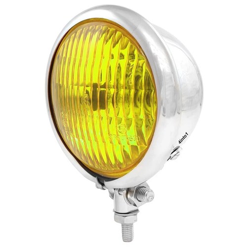 4.5" 4 1/2" Bottom Mount Halogen Motorcycle Headlight - Chrome w/ Yellow Lens H4