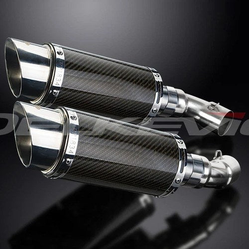 Delkevic 8" Mini Carbon Fiber Round Mufflers - Ducati Monster 796 10-14 Exhaust