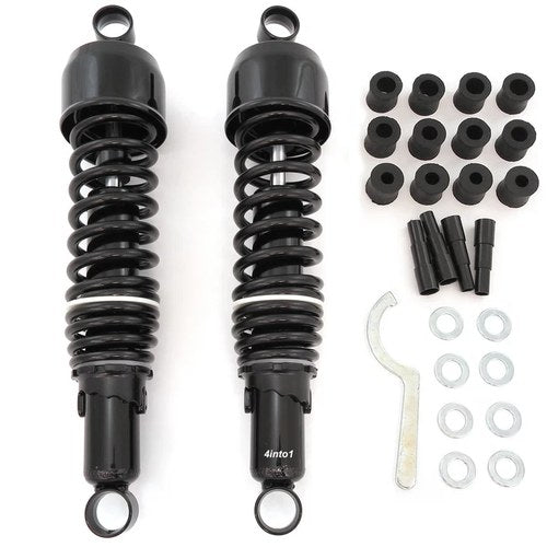 Black Performance Motorcycle Rear Shocks 335mm 13 1/8" Lower Eye Pair