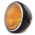 7" Side Mount Motorcycle H4 Halogen Headlight w/ Grill Matte Black Chrome Amber