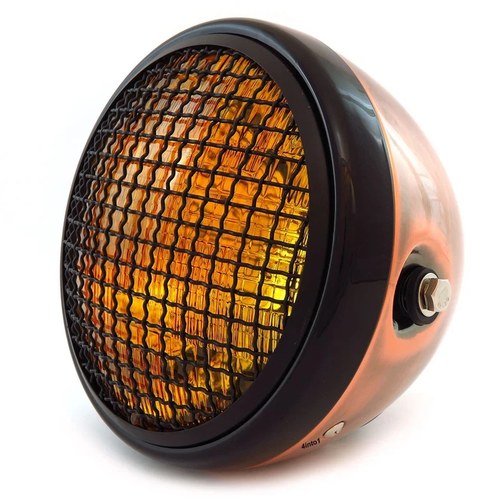 7" Side Mount Motorcycle H4 Halogen Headlight - Bronze Gloss Matte Black Grill