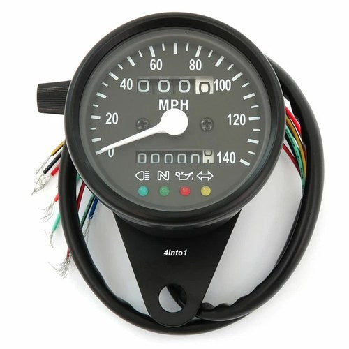 Mini Speedometer w/ Indicator Lights & Trip Meter - 2240:60 - Black - Mph