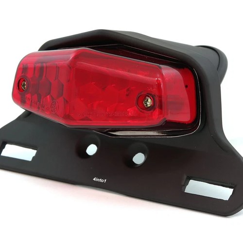 Lucas Style LED Motorcycle Tail Light Assembly - Matte Black w/ Red Lens