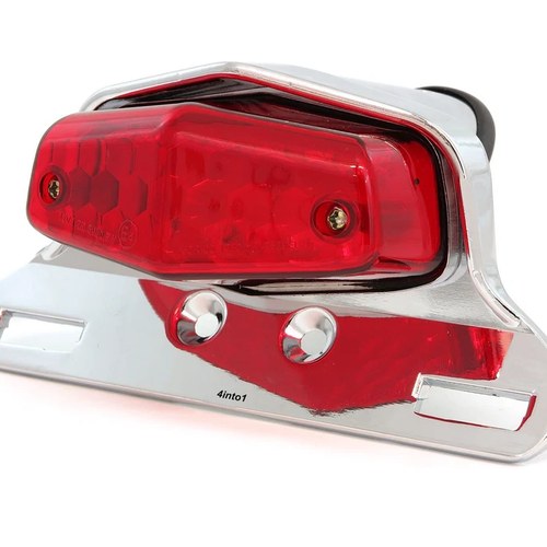 Lucas Style LED Motorcycle Tail Light Assembly - Chrome w/ Red Lens