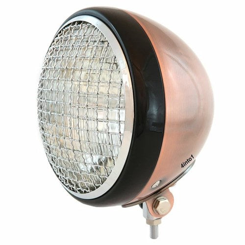 7" Bottom Mount Motorcycle H4 Halogen Headlight w/ Grill - Bronze Black - Chrome