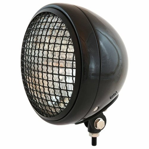 7" Bottom Mount Motorcycle H4 Halogen Headlight w/ Grill - Black - Clear