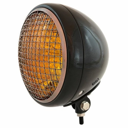 7" Bottom Mount Motorcycle Headlight w/ Grill - Black Bronze Amber H4 Halogen