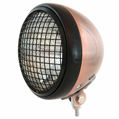 7" Bottom Mount Motorcycle H4 Halogen Headlight w/ Grill - Bronze Black - Clear