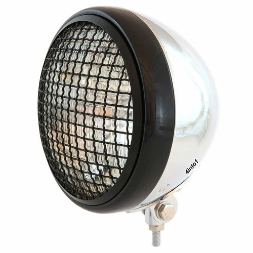 7" Bottom Mount Motorcycle H4 Halogen Headlight w/ Grill - Chrome Gloss Black