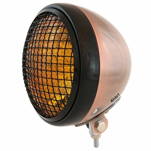 7" Bottom Mount Motorcycle H4 Halogen Headlight w/ Grill - Bronze Black Amber