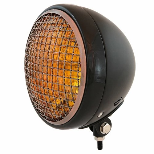 7" Bottom Mount Motorcycle H4 Halogen Headlight w/ Grill - Black Bronze Amber