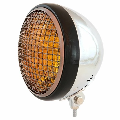 7" Bottom Mount Motorcycle H4 Halogen Headlight Chrome Black Bronze Grill Amber