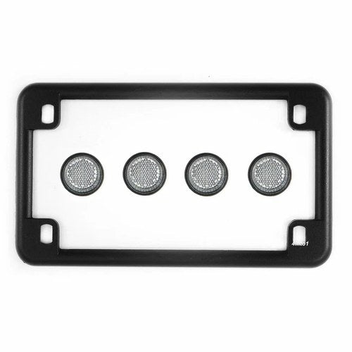 Matte Black License Plate Frame w/ 4 Clear Reflector Bolts Set