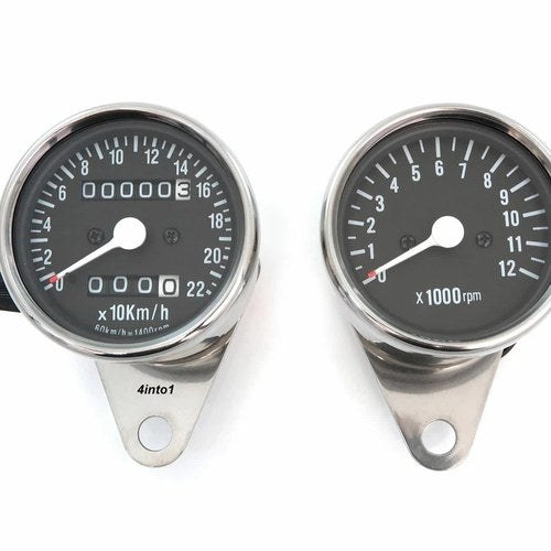 Kmh Mini Speedometer 1400:60 & Tachometer 1:7 - Chrome & Black