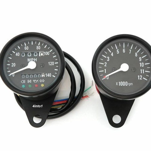 Mph Mini Speedometer w/ Indicator Lights 2240:60 & Tachometer 1:7 - Black - LED