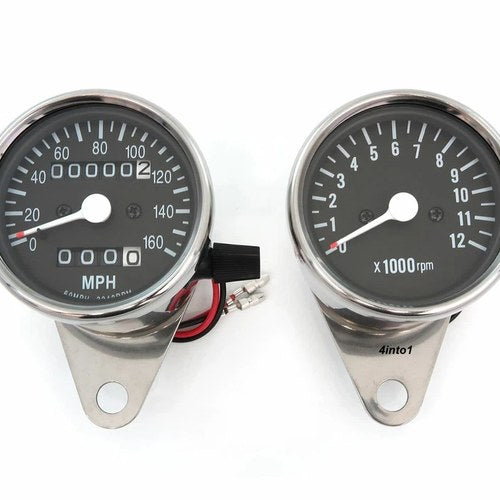 Mph Mini Speedometer 2240:60 & Tachometer 1:4 Ratio Chrome & Black Speedo Tach