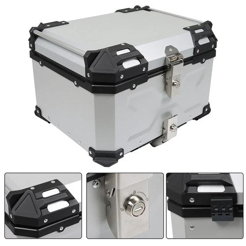 55L Silver Motorcycle Luggage Waterproof Tail Box Scooter Trunk Storage Top Case