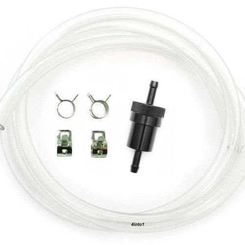5 Feet 1/4" 6mm Clear Motorcycle Fuel Line w/ Black Aluminum Fuel Filter & Clips