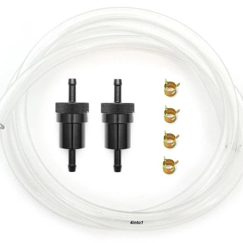 5 Feet - 1/4" 6mm Clear Fuel Line Kit with 2 Black Aluminum Fuel Filter & Clips