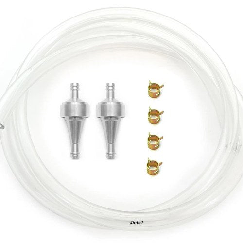 5 Feet 1/4" 6mm Clear Fuel Line Kit with 2 Titanium Aluminum Fuel Filter & Clips