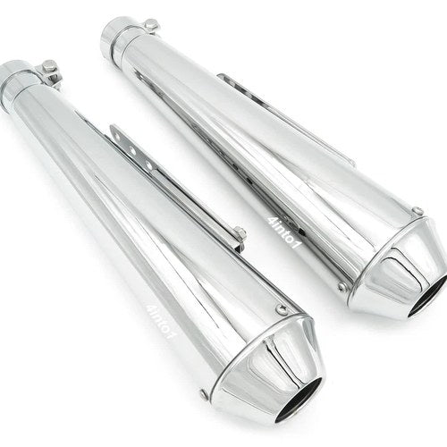2 Pack 17" Chrome Reverse Cone Megaphone Cafe Shorty Muffler 1.5"-1.75" ID Inlet