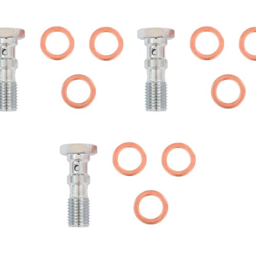 3 Pack Aluminum Double Banjo Bolts With Crush Washers - Chrome