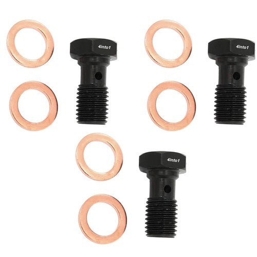 3 Pack Short Aluminum Banjo Bolts With Crush Washers - Black M10 x 1.25mm