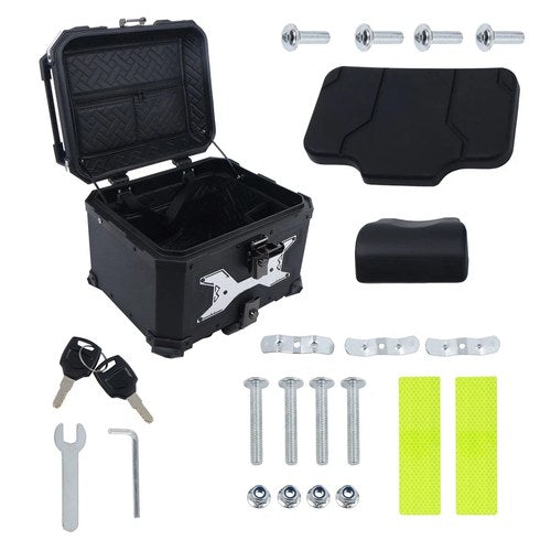Motorcycle Top Case Tail Box Aluminum Luggage Scooter Trunk Storage 45L Black