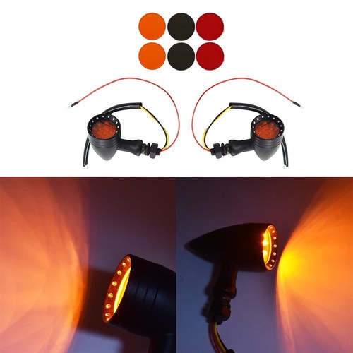 1 Pair Motorcycle LED Turn Signal Red Lights Indicator Black for Chopper Yamaha