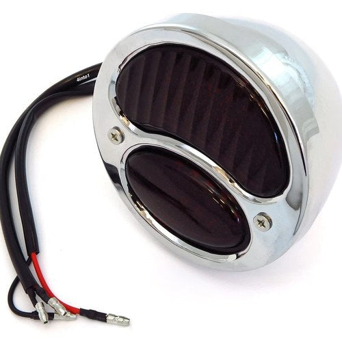 Vintage Model A Duolamp Style 12V LED Tail Light - Chrome - Universal Cafe Style