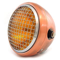 6.5" Side Mount H4 Halogen Motorcycle Headlight w/ Grill - Bronze Chrome Amber