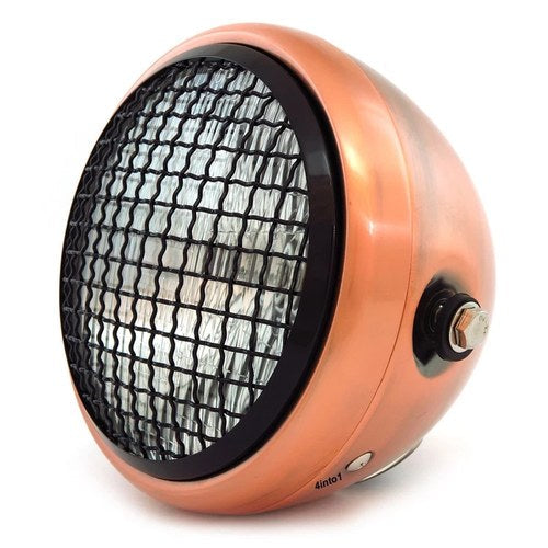 6.5" Side Mount H4 Halogen Motorcycle Headlight w/ Grill - Bronze Gloss Black