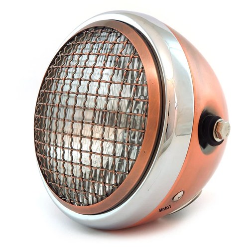 6.5" Side Mount H4 Halogen Motorcycle Headlight w/ Grill - Bronze Chrome