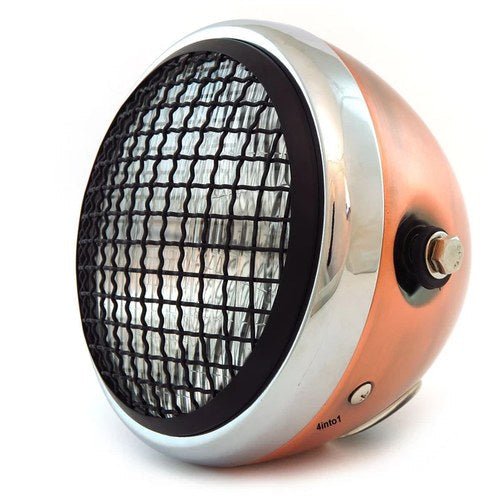 6.5" Side Mount H4 Halogen Motorcycle Headlight w/ Grill - Bronze Chrome Black