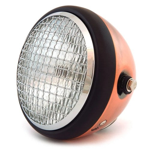6.5" Side Mount H4 Halogen Motorcycle Headlight w/ Grill - Bronze Black Chrome