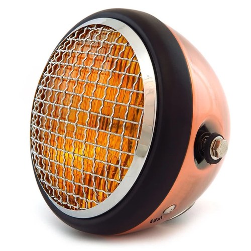 6.5" Side Mount H4 Halogen Motorcycle Headlight w/ Grill - Bronze Black Chrome