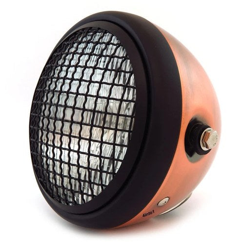 6.5" Side Mount H4 Halogen Motorcycle Headlight w/ Grill - Bronze Matte Black