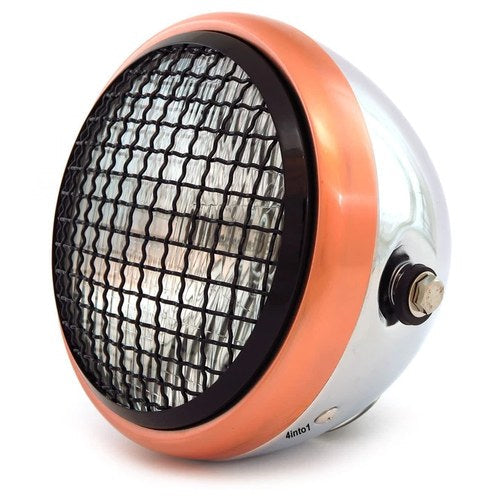 6.5" H4 Halogen Motorcycle Headlight w/ Grill - Chrome Bronze Gloss Black