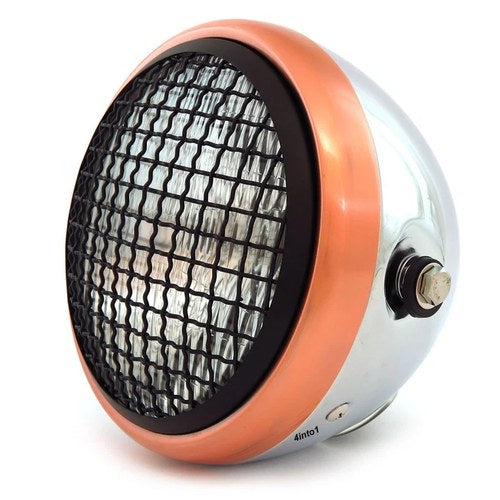 6.5" H4 Halogen Motorcycle Headlight w/ Grill - Chrome Bronze Matte Black