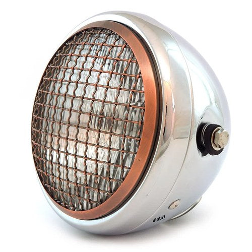 6.5" Side Mount H4 Halogen Motorcycle Headlight w/ Grill - Chrome Bronze