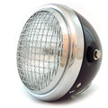 6.5" Side Mount H4 Halogen Motorcycle Headlight w/ Grill - Gloss Black Chrome