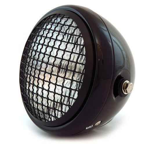6.5" Side Mount H4 Halogen Motorcycle Headlight w/ Grill Gloss Black Matte Black