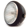 6.5" H4 Halogen Motorcycle Headlight w/ Grill - Gloss Black Matte Black Chrome