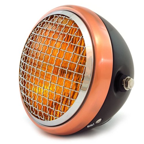 6.5" H4 Halogen Motorcycle Headlight w/ Grill - Matte Black Bronze Chrome Amber