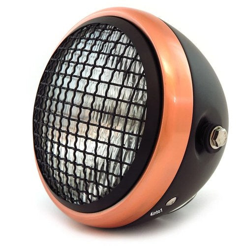 6.5" Side Mount H4 Halogen Motorcycle Headlight w/ Grill - Matte Black Bronze