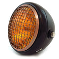 6.5" H4 Halogen Motorcycle Headlight w/ Grill - Matte / Gloss Black Bronze Amber