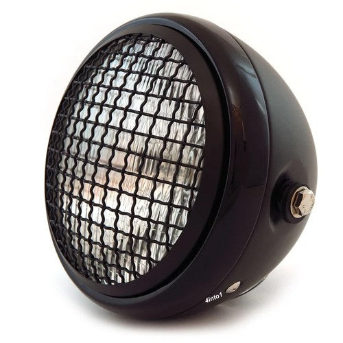 6.5" H4 Halogen Motorcycle Headlight w/ Grill - Matte Black Gloss Black