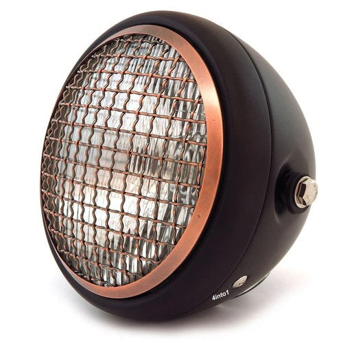 6.5" Side Mount H4 Halogen Motorcycle Headlight w/ Grill - Matte Black Bronze