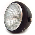 6.5" Side Mount H4 Halogen Motorcycle Headlight w/ Grill - Matte Black Chrome