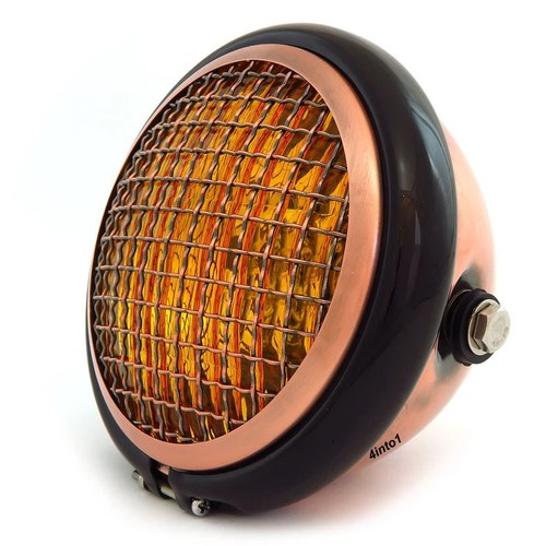5.75" Halogen Motorcycle Headlight w/ Grill - Bronze Gloss Black Bronze - Amber